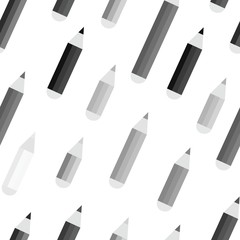 Seamless white pattern with monochromatic pencils. Vector graphic illustration suitable for background.