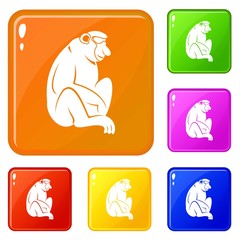 Orangutan icons set collection vector 6 color isolated on white background