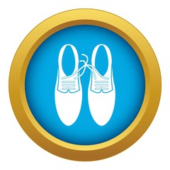 Tied laces on shoes joke icon blue vector isolated on white background for any design