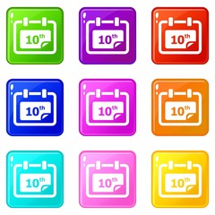 Number calendar icons set 9 color collection isolated on white for any design