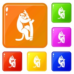 Macaque on a tree icons set collection vector 6 color isolated on white background