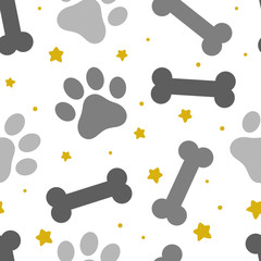 Fototapeta na wymiar pet paw, fish bone and dog bone seamless pattern background, animal vector illustration