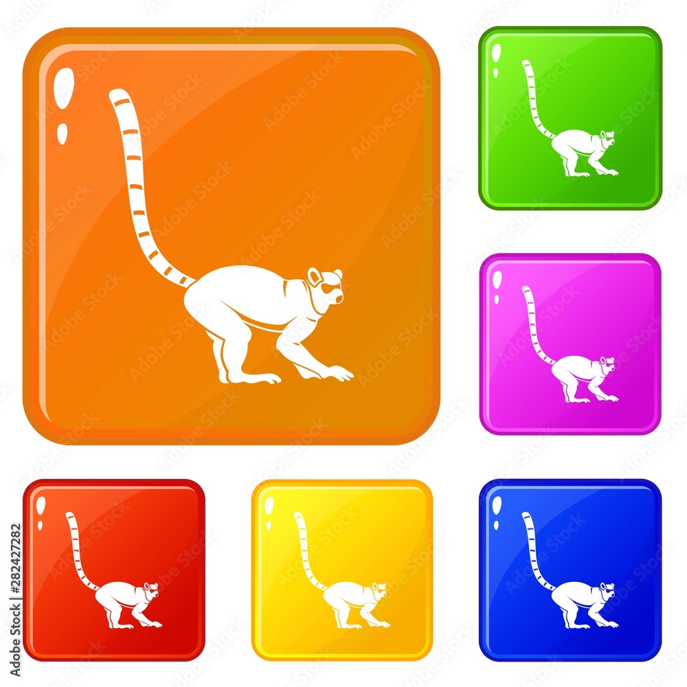 Poster lemur monkey icons set collection vector 6 color isolated on white background
