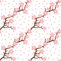 Sakura Cherry Blossom Pattern Seamless, japanese background, vector illustration, design for invitation, fabric, packaging, postcard, greeting cards