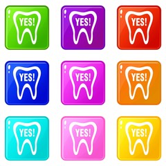 Clean tooth icons set 9 color collection isolated on white for any design