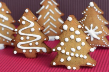 New Year's party ideas for kids. Christmas snack, cookies in shape of trees. Christmas homemade ginger cookies