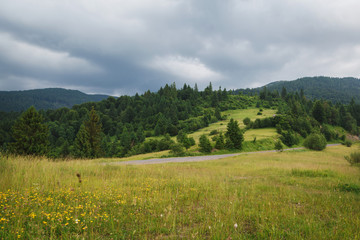 Mountain landscape before the rain. Carpathian Mountains, Ukraine.