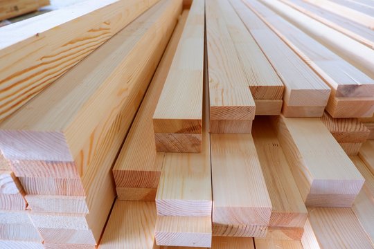 Glued pine timber beams for wooden windows closeup