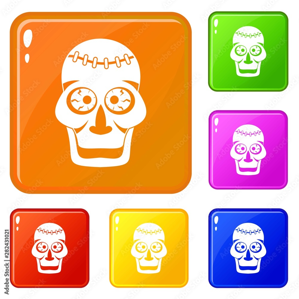 Poster skull icons set collection vector 6 color isolated on white background