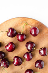 Ripe cherries, top view. Summer berry. top