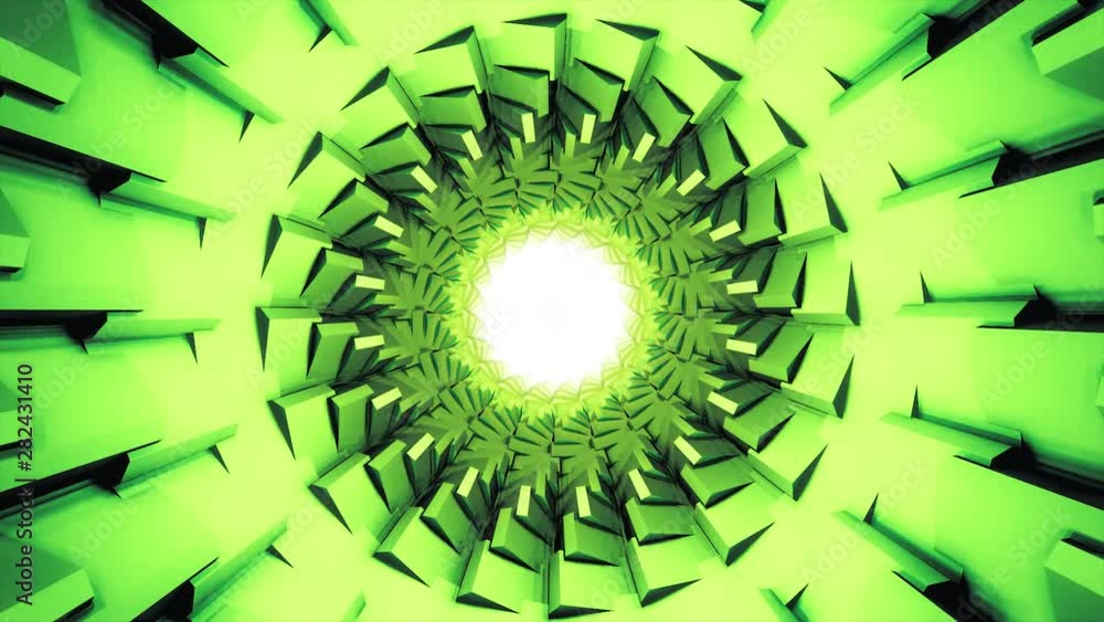 Aufkleber surreal futuristic background with a tunnel with many rows of rotating geometric forms, seamless loo