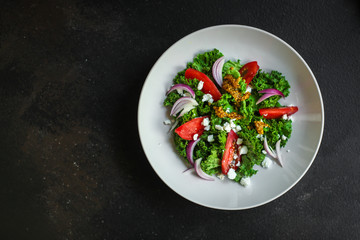 Healthy salad, tomato, lettuce leaf salad (mix micro greens, juicy snack) leaves mix. food background