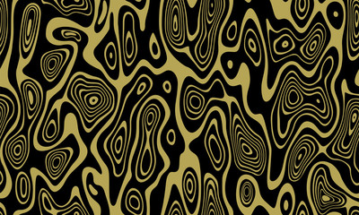 Abstract vector seamless pattern. Cloth wrinkles, water ripples, waves. Gold, isolated on black background