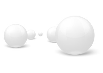 Vector 3D realistic white marble balls set in composition, on white and grey background.