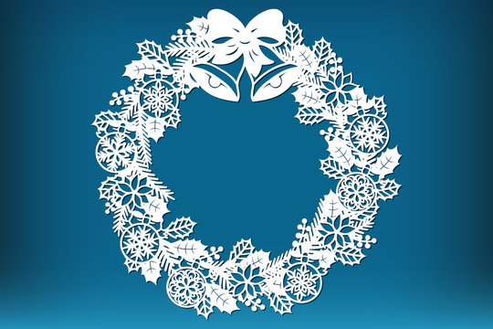 Laser Cut Christmas Holly Wreath. Christmas Decoration Cutting Template, Vector.