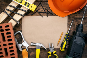 Fix list mockup. Construction tips or house project plan document template. Construction concept...