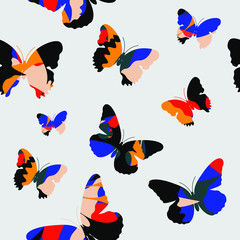 Colourful vector butterflies pattern. Abstract seamless pattern with red blue orange colours.