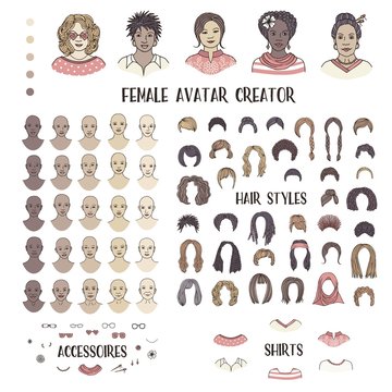 Female avatar creator - hand drawn faces and hairstyles to create your own personal profile picture