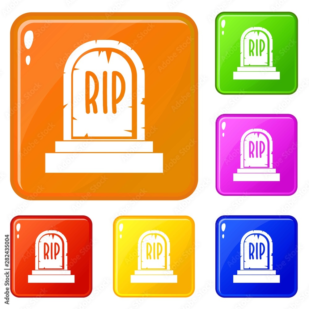 Poster gravestone with rip text icons set collection vector 6 color isolated on white background