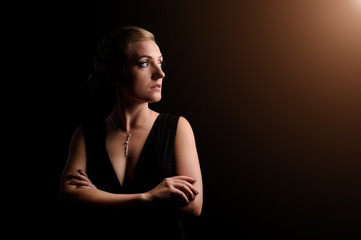 Obraz premium fashion picture of beautiful young blonde woman wearing red dress nice makeup.