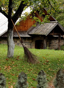 Rural landscape with house, broom & tree