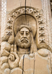 SIAULIAI, LITHUANIA - JULY 28, 2019: Old wooden sculptures on religious themes at the Hill of...