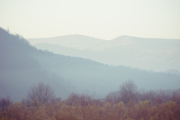 Sunny autumn landscape in mountains