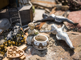 SIAULIAI, LITHUANIA - JUL 22, 2018: The Crucifixion of Christ at the Hill of Crosses