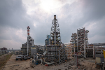 Fototapeta premium view of metal pipes of industrial plant outdoor 