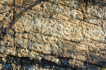 Rocky coast of the river. Landscape of countryside river