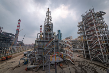 view of metal pipes of industrial plant outdoor 