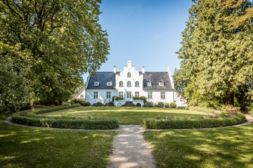 The garden of of Flynderupgård, A mansion house and museum in the danish island Sealand Denmark, July 18. 2019