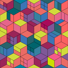 Trendy seamless colorful pattern - repeatable geometric design. Creative vibrant mosaic cubes texture.