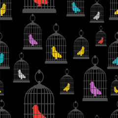 Bird in cage pattern seamless. vector background
