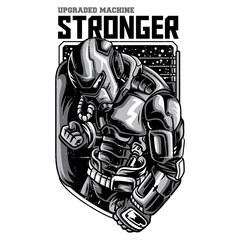 Stronger Robot Black and White Illustration