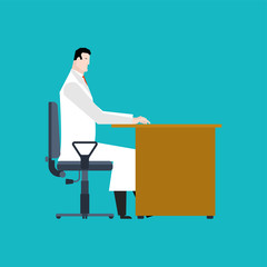 Doctor is sitting at table. medical man work. vector illustration