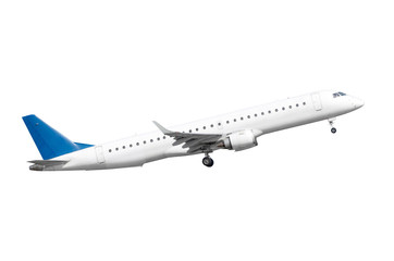 Taking off passenger plane, isolated on white background.