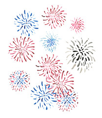 Watercolor set of colorful fireworks on a white background. For bright design compositions on the theme of holidays and parties