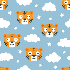 tiger pattern seamless  background, vector illustration, animal cartoon pattern