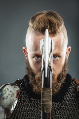 Medieval warrior berserk Viking with axe