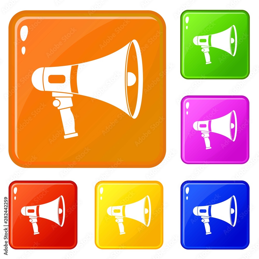 Poster megaphone icons set collection vector 6 color isolated on white background
