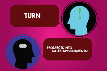 Conceptual hand writing showing Turn Prospects Into Sales Appointments. Business photo text Converting leads in customers Messenger Room with Chat Heads Speech Bubbles Punctuations