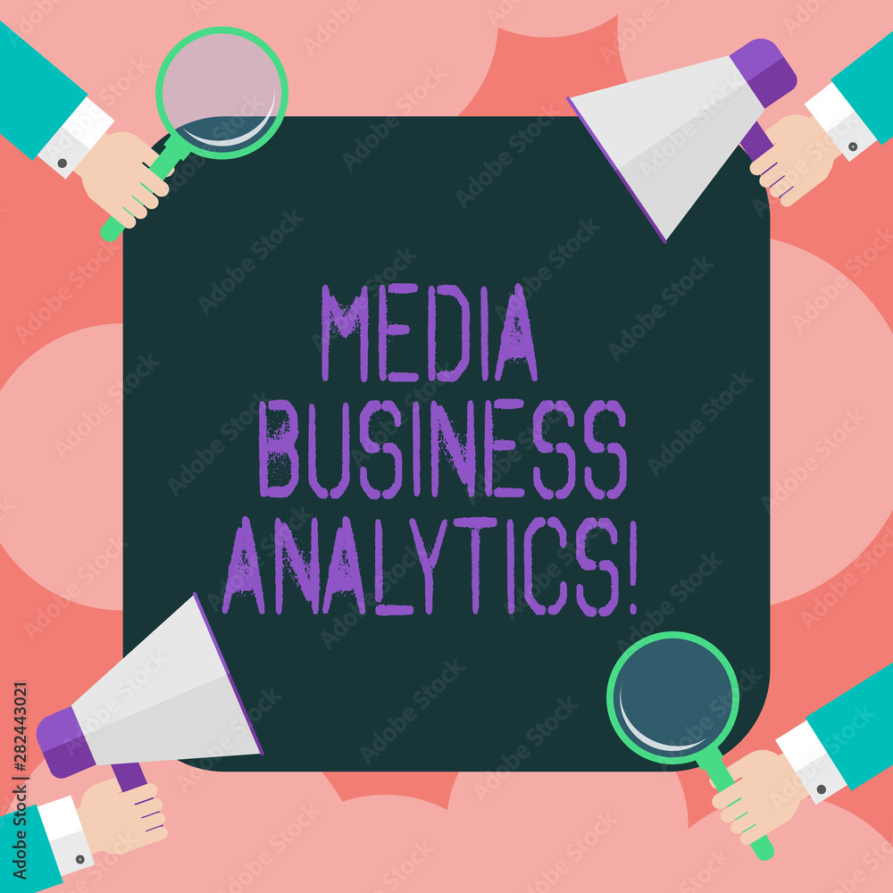 Poster writing note showing media business analytics. business photo showcasing collecting and evaluating d