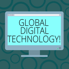 Writing note showing Global Digital Technology. Business photo showcasing Digitized information in the form of numeric code Blank Computer Desktop Monitor Color Screen Mounted with Progress Bar