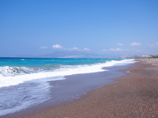 Beautiful sea coast in the eastern part of the Greek island of Rhodes.