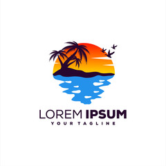 awesome sunset beach logo design