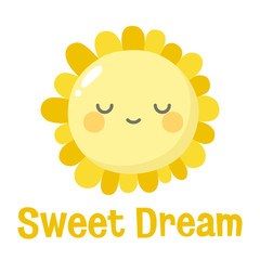 Flowers cute pattern, smile flower face cartoon background with text, vector illustration