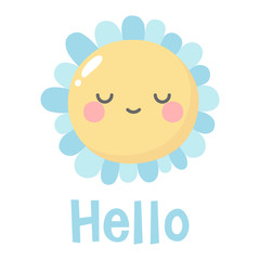 Flowers cute pattern, smile flower face cartoon background with text, vector illustration