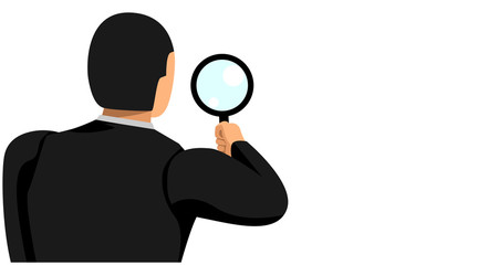 a worker is doing a search using a magnifying glass. vector looking back half back. for presentation design templates.