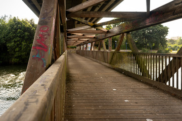 Wooden bridge in a village in northern Spain